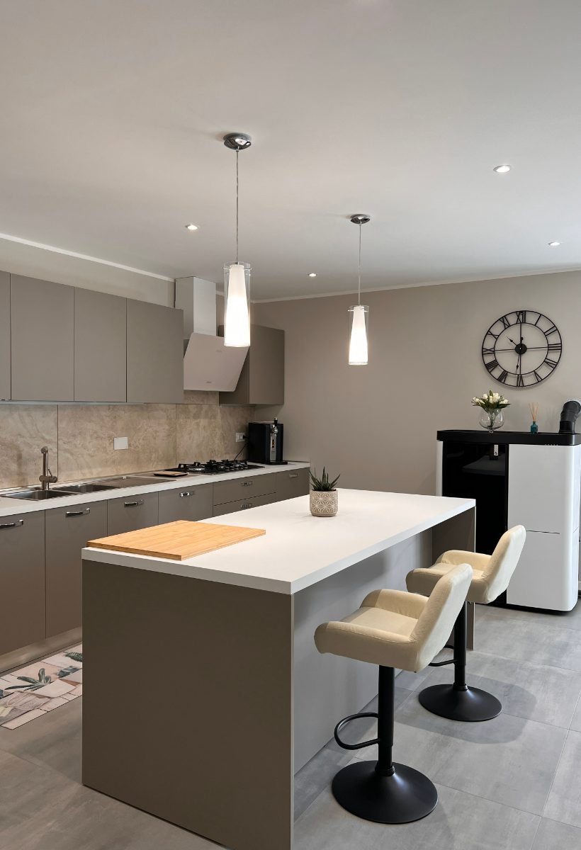 Cucina ristrutturata con piano cottura e mobili su misura